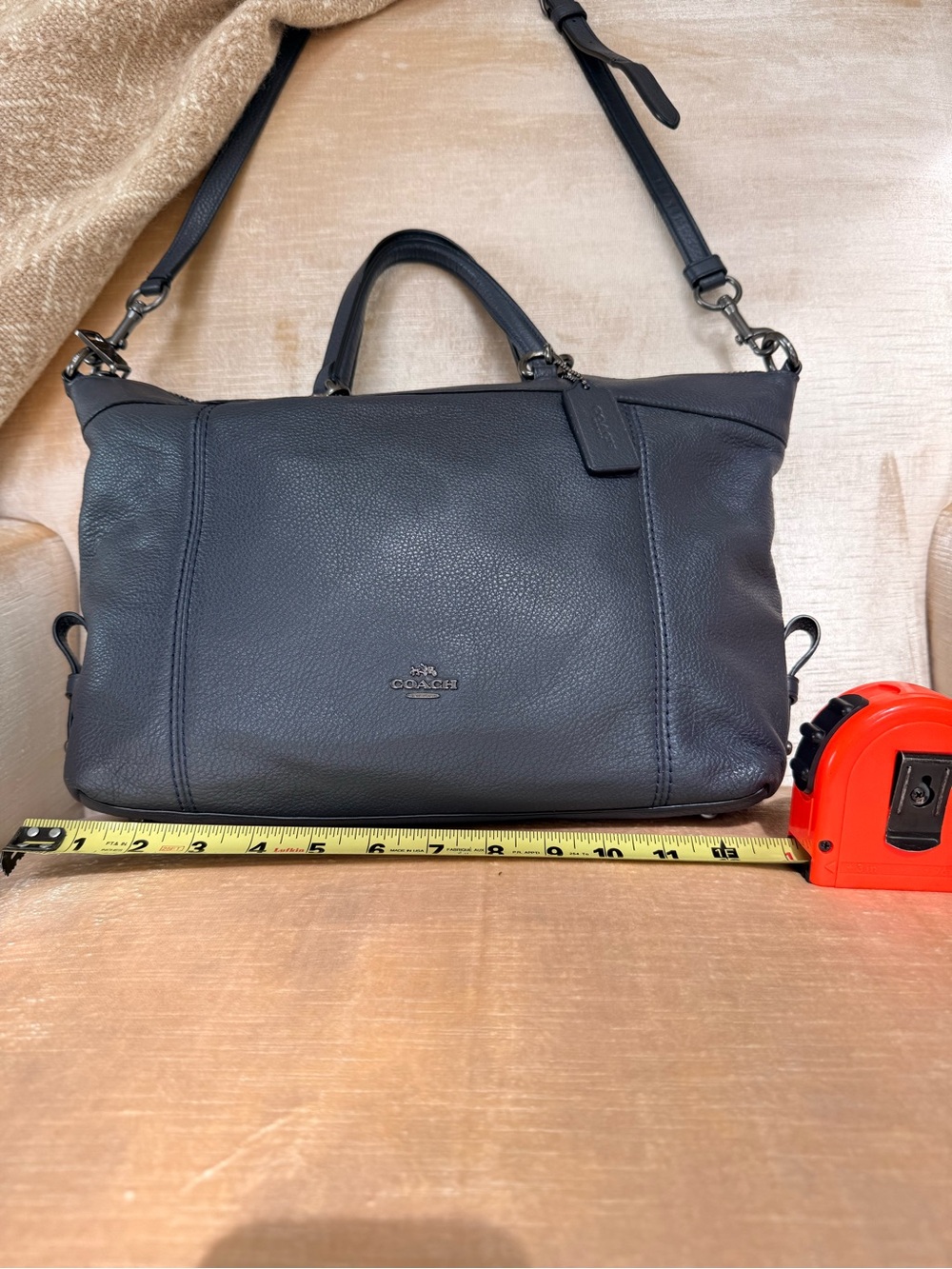 Coach Lenox F59325 Pebbled Leather Satchel Midnight Blue gunmetal hardware - Picture 2 of 11